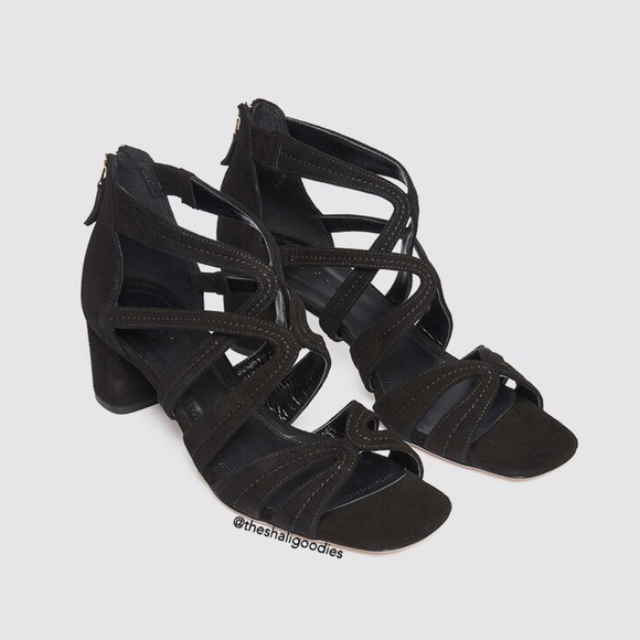 SANDRO Aliza Suede Sandals Black Leather Heels Shoes - Picture 1 of 9